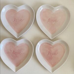 Pottery Barn Pink Watercolor Appetizer Dessert Love Plates Set of 4